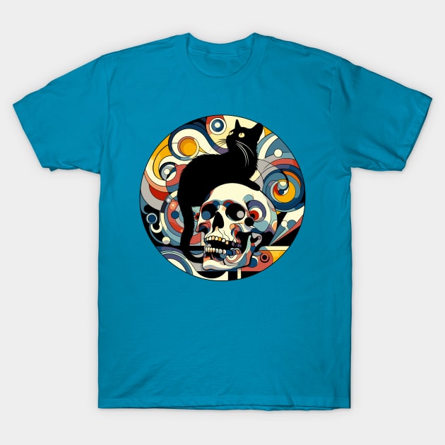 Black Cat and skull - Kandinsky inspired T-Shirt by PrintSoulDesigns